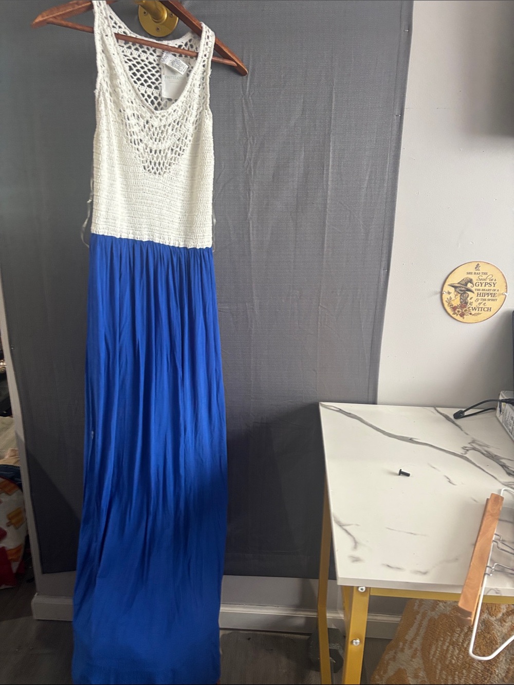 NWT Mocha ‘s designer line”Under the Sea White Crochet Top & Royal Blue dress
